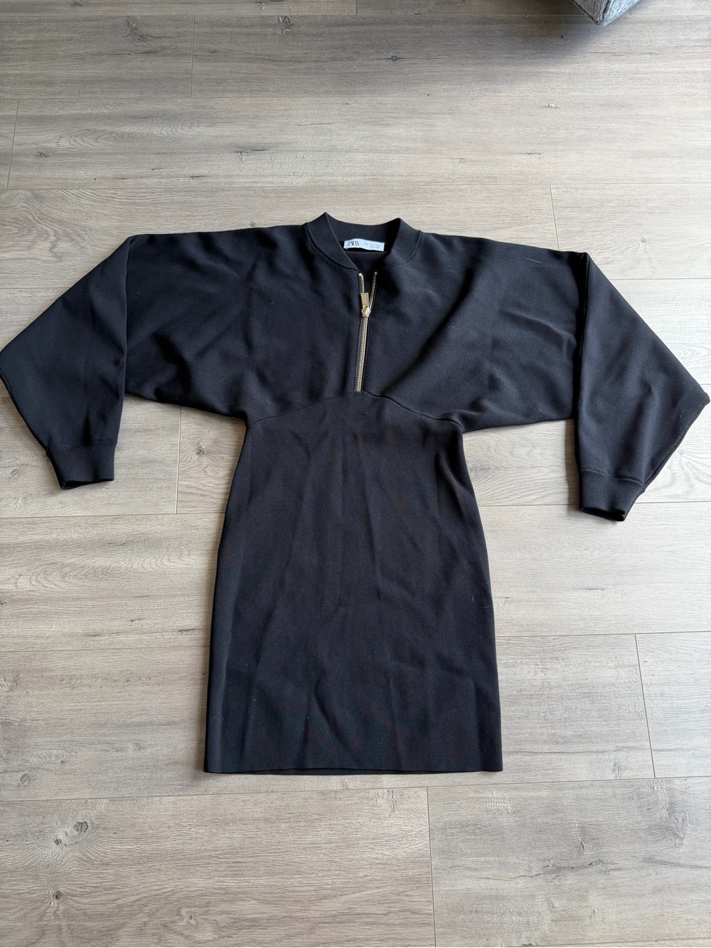 Zara black Zippered Knit Bomber mini dress - size large